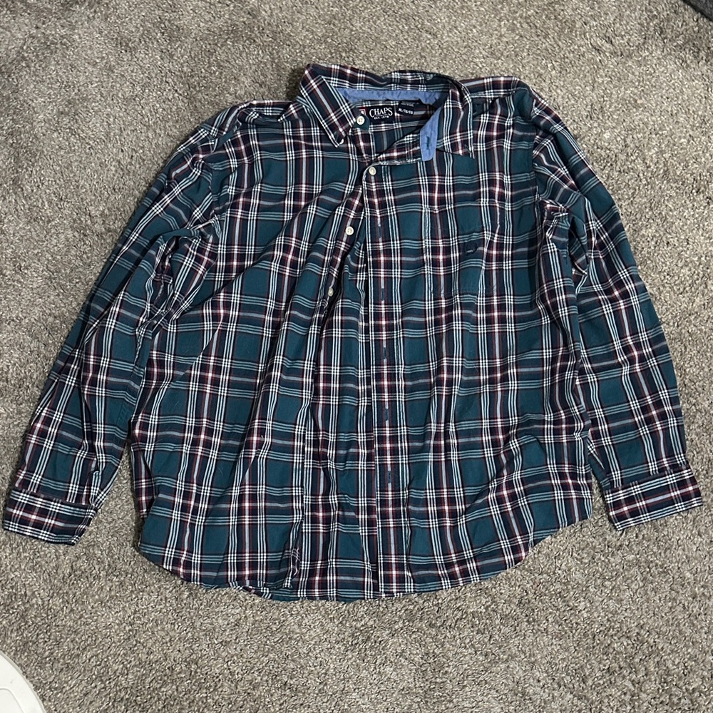 Chaps Men's Blue and Red Plaid Button-Down Shirt